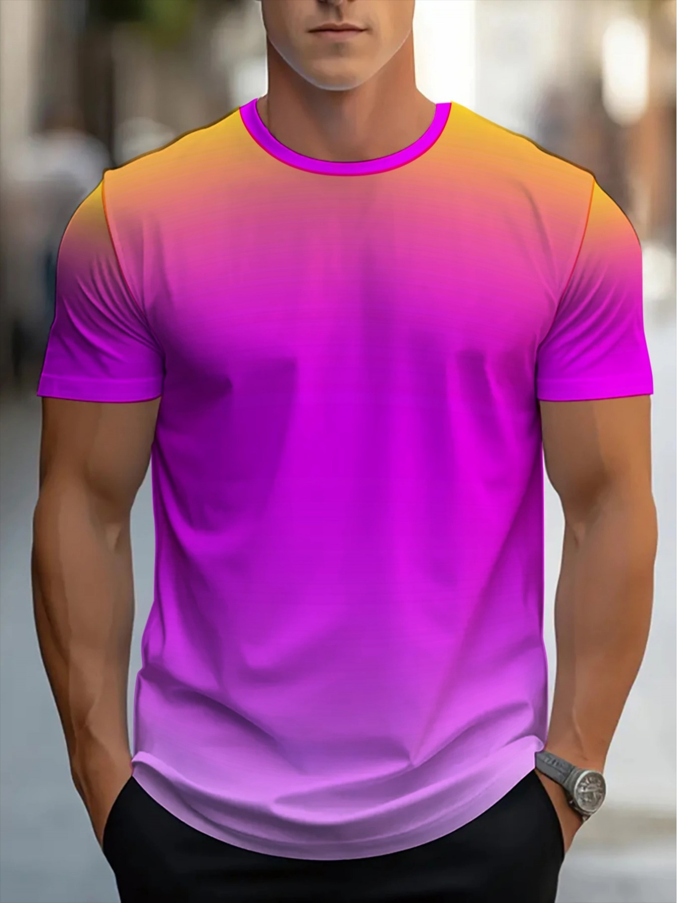 Orange Magenta Gradient Crew N - T Shirt Dry Fit ulasan dan harga